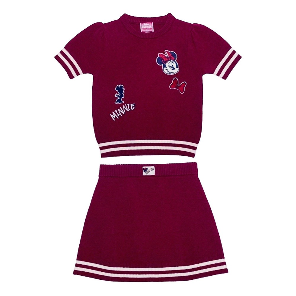 NEW Disney Minnie Mouse Short Sleeve Sweater & Varsity Skirt Set Burgundy 2T